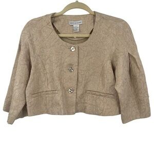 Lightweight short jacket metallic embossed pleat 3/4 sleeve blazer 8 button NWOT